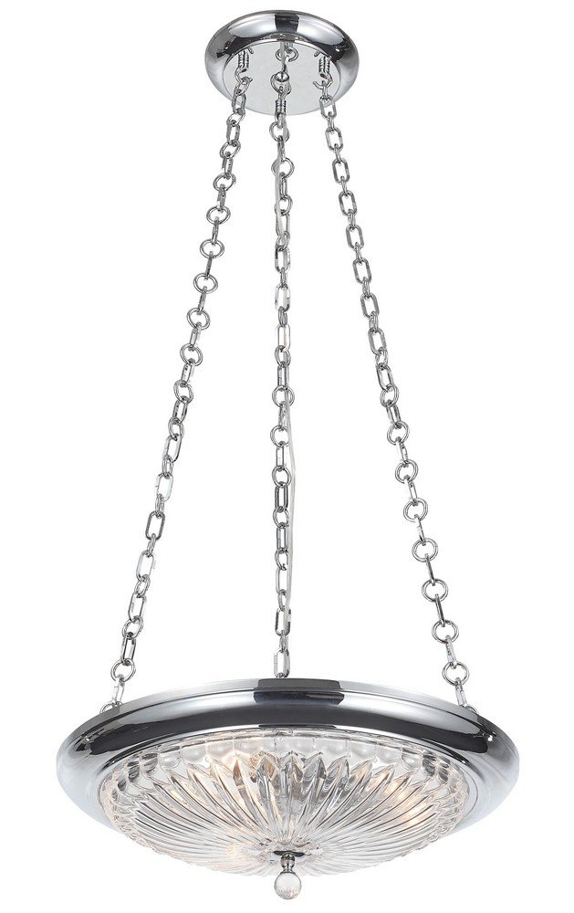 Crystorama Celina 20 Inch Round Chrome Glass Pendant Light Fixture - Modern Dining Room, Kitchen Island, or Entryway Lighting