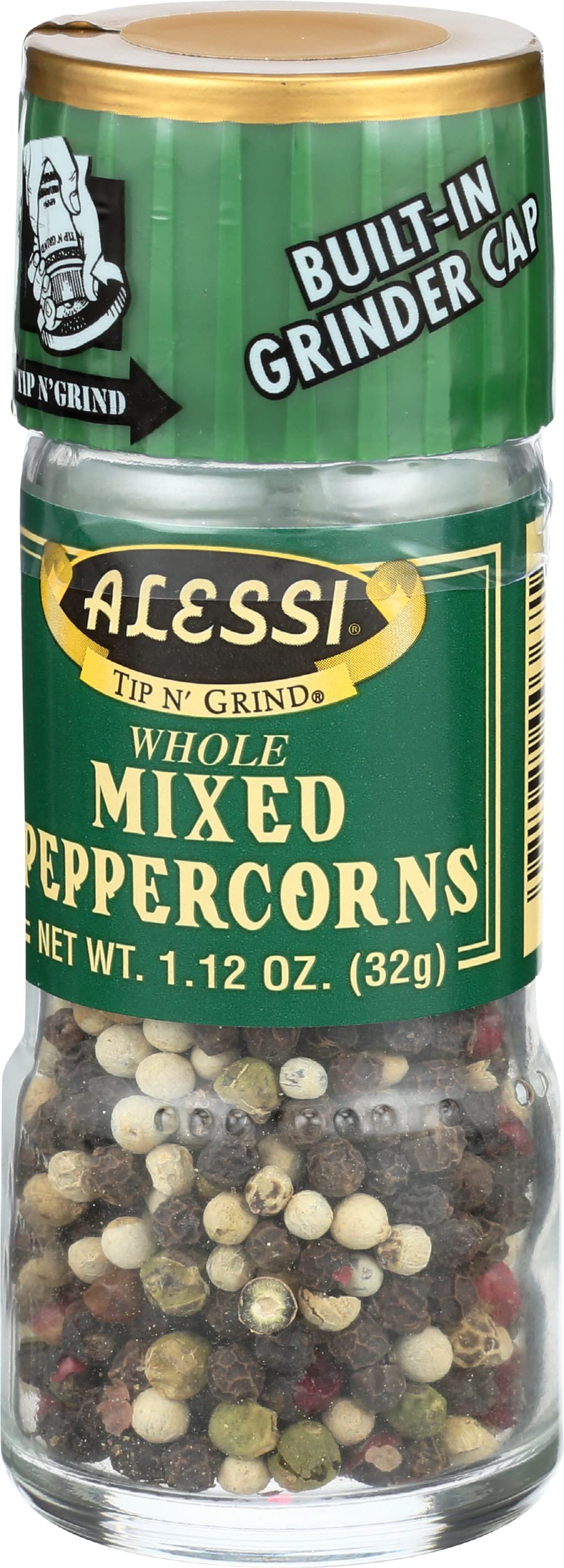 Alessi Mixed Peppercorn Grinder - Whole Peppercorn Mill, 1.12 oz - Perfect for Kitchen, Restaurant & Gourmet Cooking