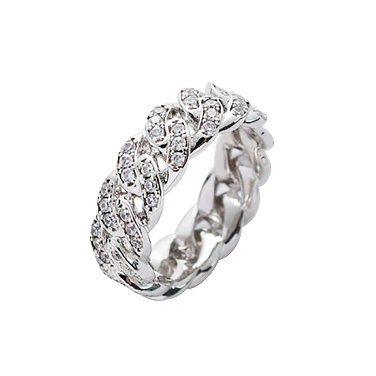 Stylish Hip Hop Cuban Link Rings for Men - Gold Plated Zircon Alloy Chain Rings - Trendy Preppy Jewelry (Size 8) - Perfect for Streetwear, Parties & Gift Giving