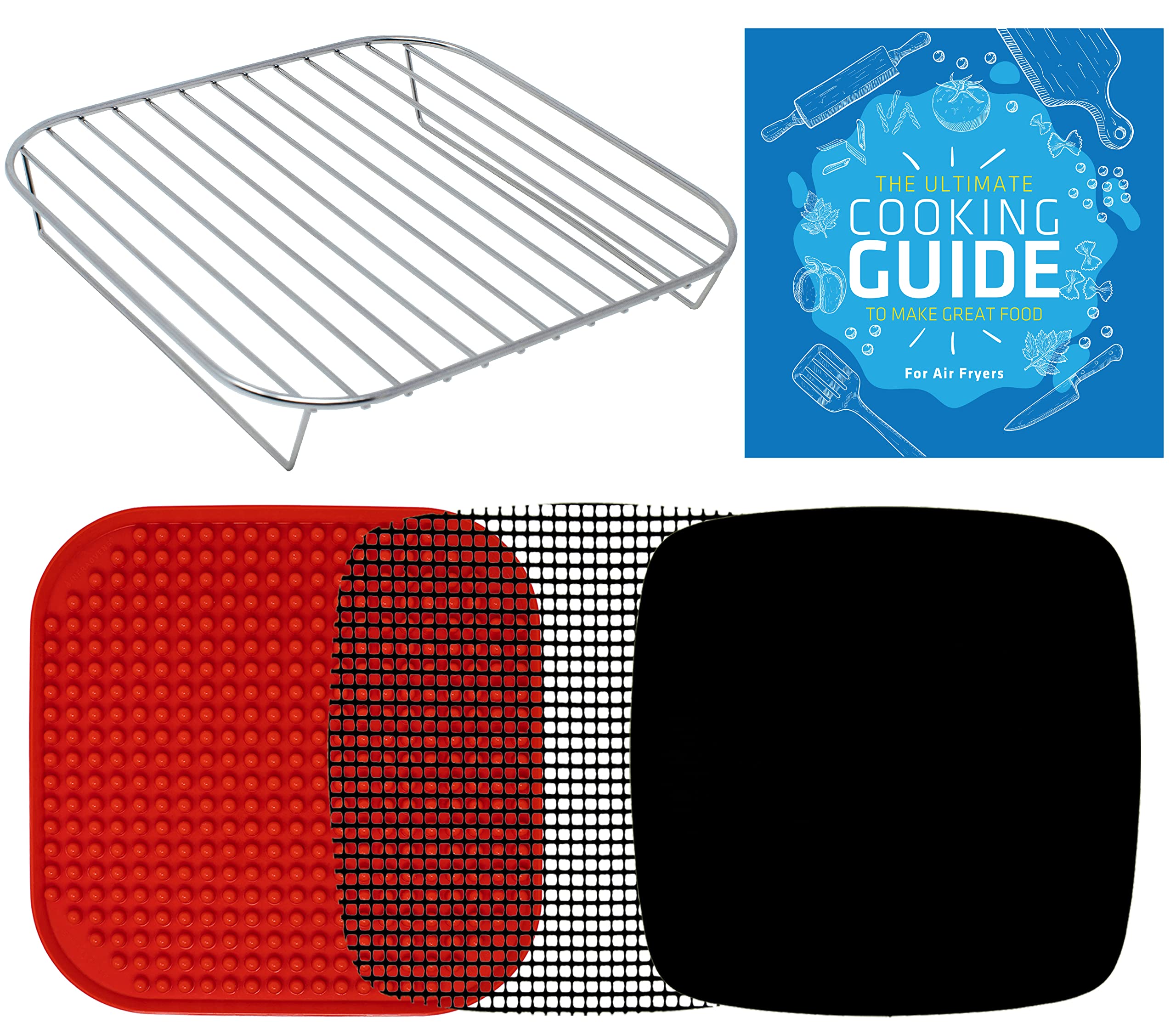 5-Piece Stainless Steel Air Fryer Rack Accessories Set - Compatible with Cosori, Dash, Chefman, Secura, Nuwave, Emeril Lagasse, Philips & More - Includes Heat-Resistant Mats for Healthy Cooking - Perfect for Roasting, Baking, Grilling & Air Frying Chicken Wings, Vegetables & More