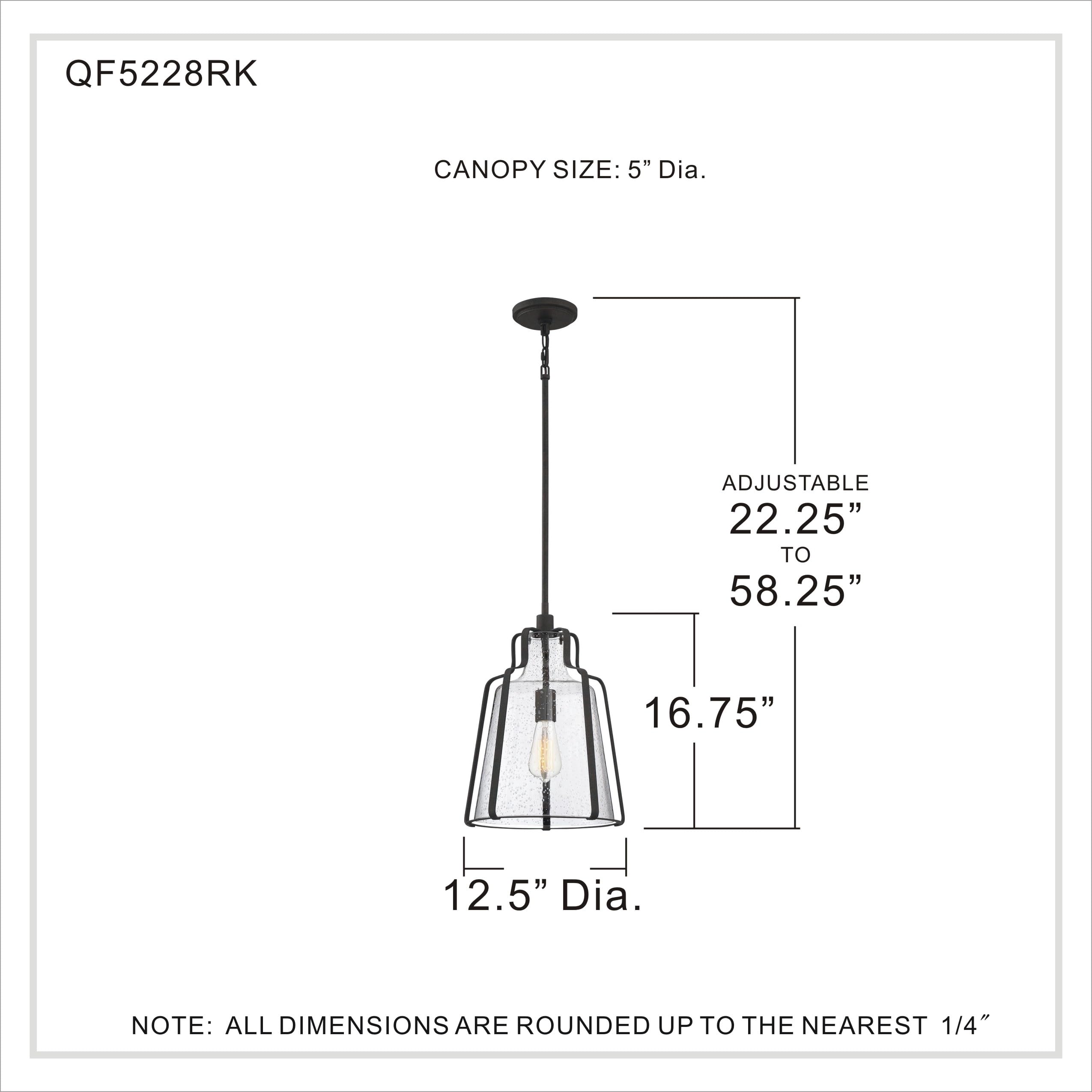 Quoizel Haverford 1-Light Rustic Black Pendant Light - Farmhouse Ceiling Fixture for Kitchen Island, Dining Room & Entryway Lighting