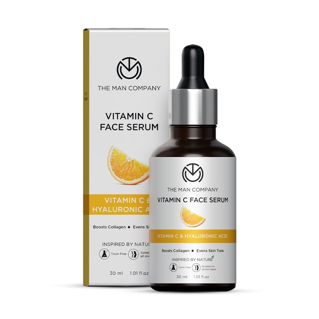 The Man. Company 40% Vitamin C Face Serum with Hyaluronic Acid & Collagen Boost - Brightening, Glowing Skin Treatment for Soft, Smooth & Supple Complexion - Suitable for All Skin Types (30ml) | Daily Skincare Routine & Anti-Aging Solution