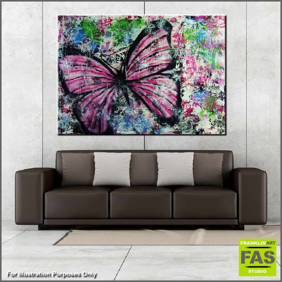 Abstract Realism Pink Butterfly Wall Art - Handmade Canvas Painting for Home & Office Decor - Perfect for Living Room, Bedroom, or Gift