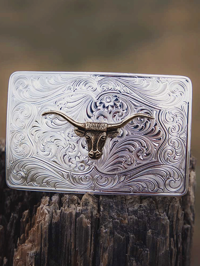 Montana Silversmiths 46510 64 Iconic Western Longhorn Silver Belt Buckle - Genuine Sterling Silver Cowboy Accessory for Western Wear & Rodeo Events