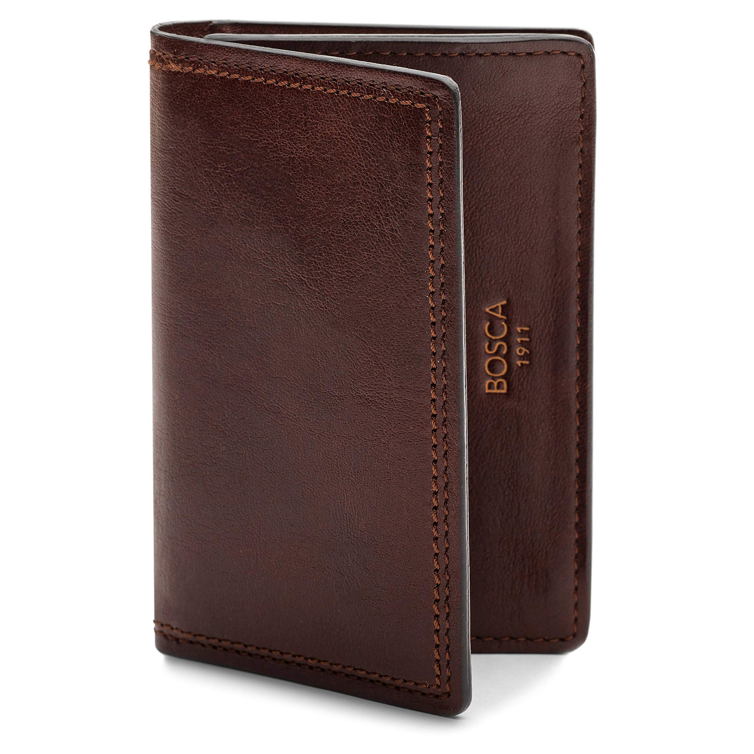 Bosca Men's Genuine Leather Wallet - Slim Bifold Card Holder with ID Window & 2 Pockets, Dark Brown - Perfect for Everyday Carry & Business Travel