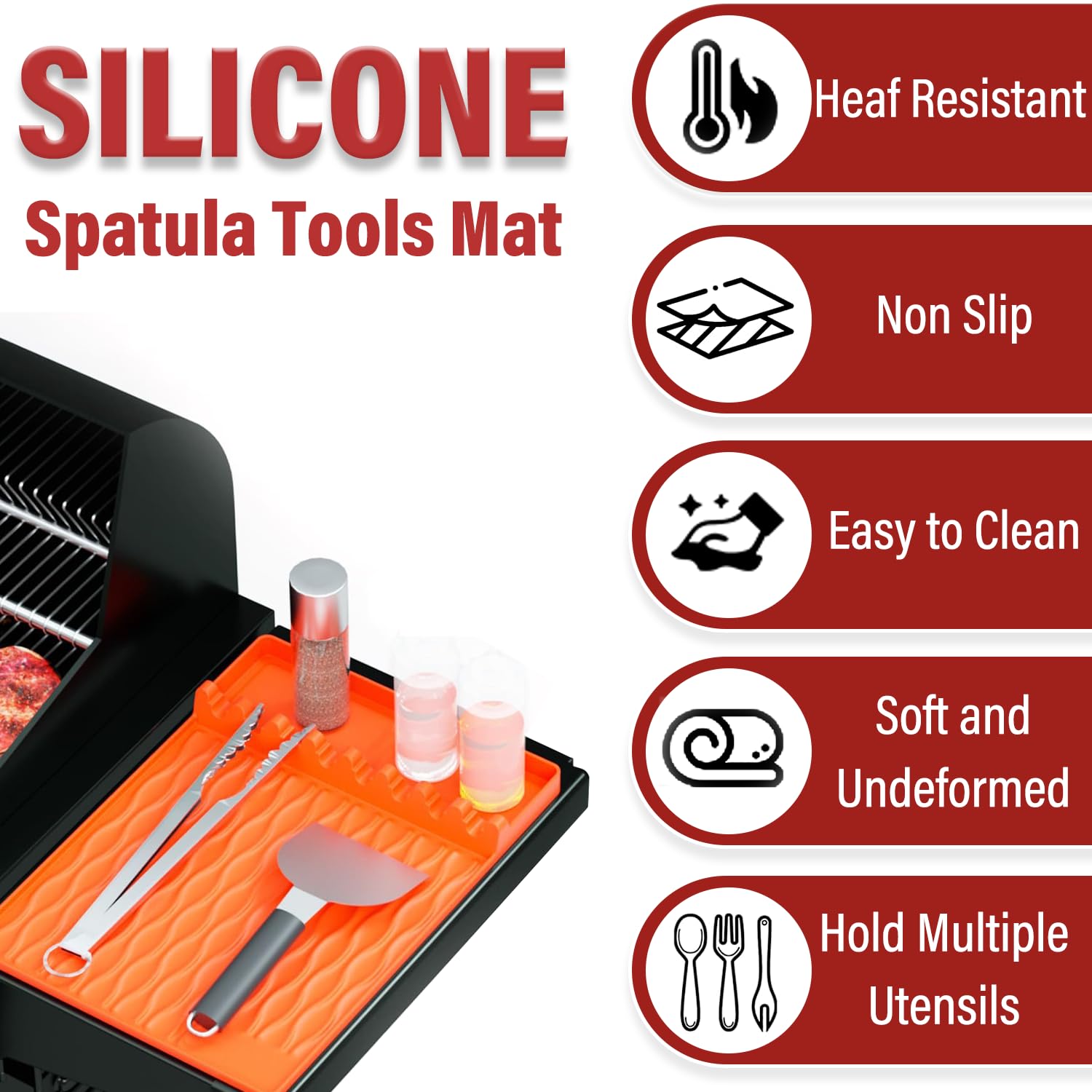 Non-Stick Silicone Griddle Mat for Blackstone Grill - Heat-Resistant BBQ Grill Accessories with Drip Pad - Perfect for Outdoor Cooking, Camping & Kitchen Countertop Use - Orange Spatula Mat for Easy Food Prep & Cleanup