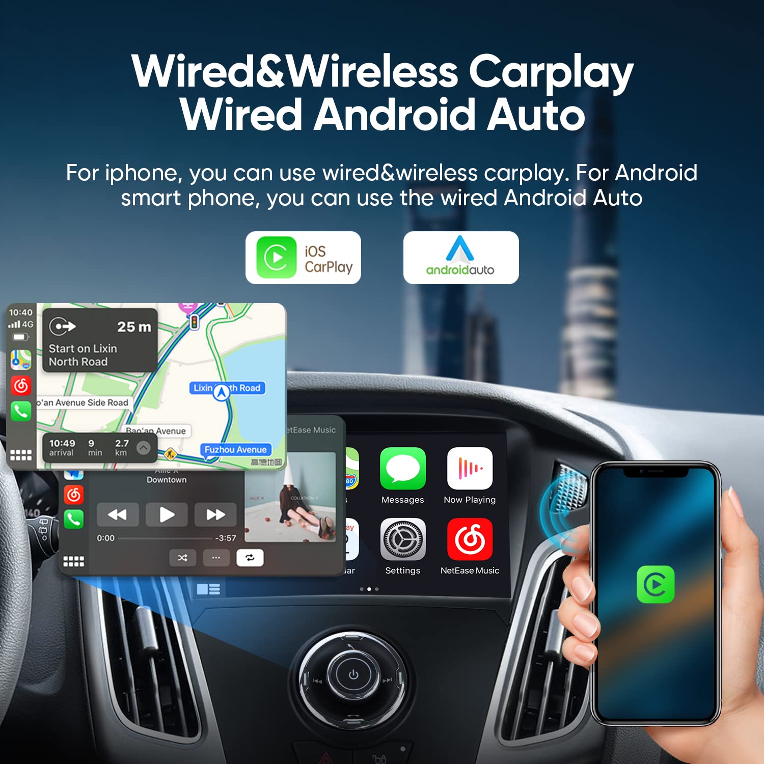 Ford Focus 2012-2018 Car Stereo with Wireless CarPlay & Android Auto - Plug & Play 5G WiFi Bluetooth 5.0 GPS Navigation - Steering Wheel Control for Seamless Driving & Entertainment