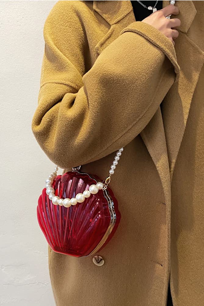 Fairy Shell Evening Purse for Women - Clear Transparent Handbag with Pearl Accents, Chic Party Clutch & Shoulder Bag - Perfect for Weddings, Prom, Cocktail Parties & Special Occasions