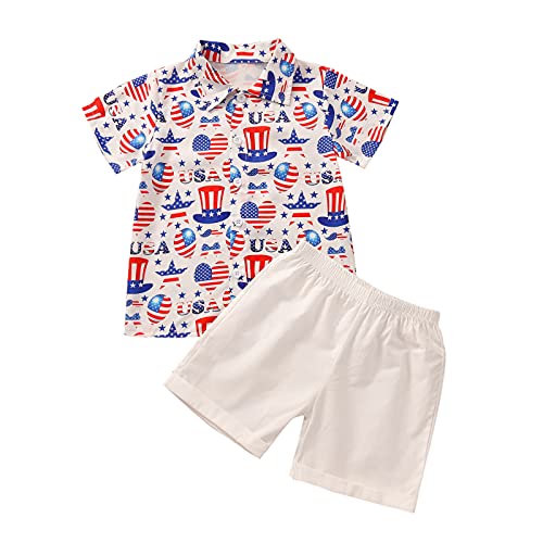 American Flag Shirt+white Shorts