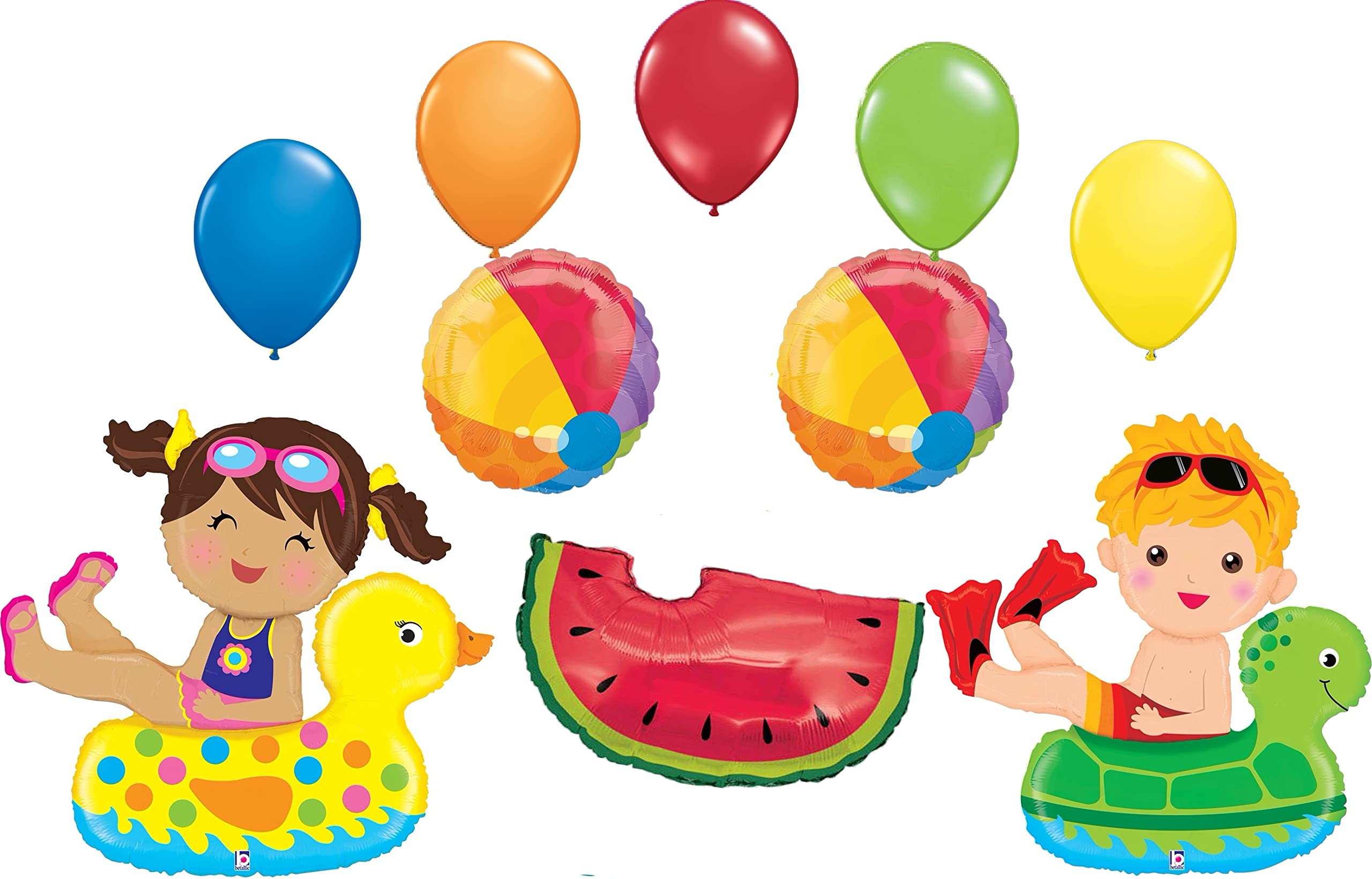 Pool Party Birthday Supplies - Inflatable Floaties & Watermelon Balloon Bouquet Decorations for Summer Backyard Celebrations, Kids Pool Parties, and Beach Themed Events