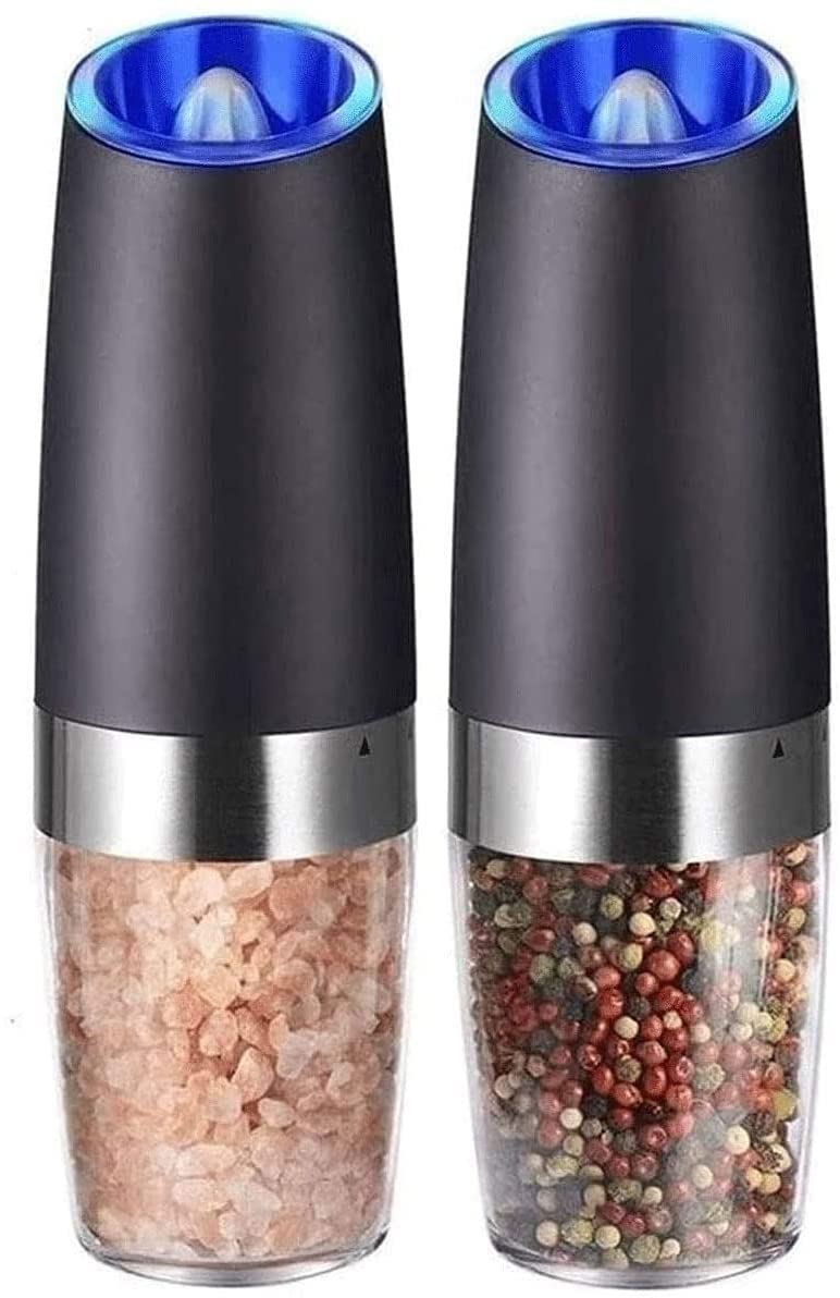 Premium Stainless Steel Salt and Pepper Grinder Set (2 Pack) - Adjustable Coarseness, LED Light, Refillable - Ideal for Sea Salt & Black Peppercorns | Perfect Kitchen Gift for Cooking Enthusiasts | Great for Home, Restaurant & Outdoor Dining