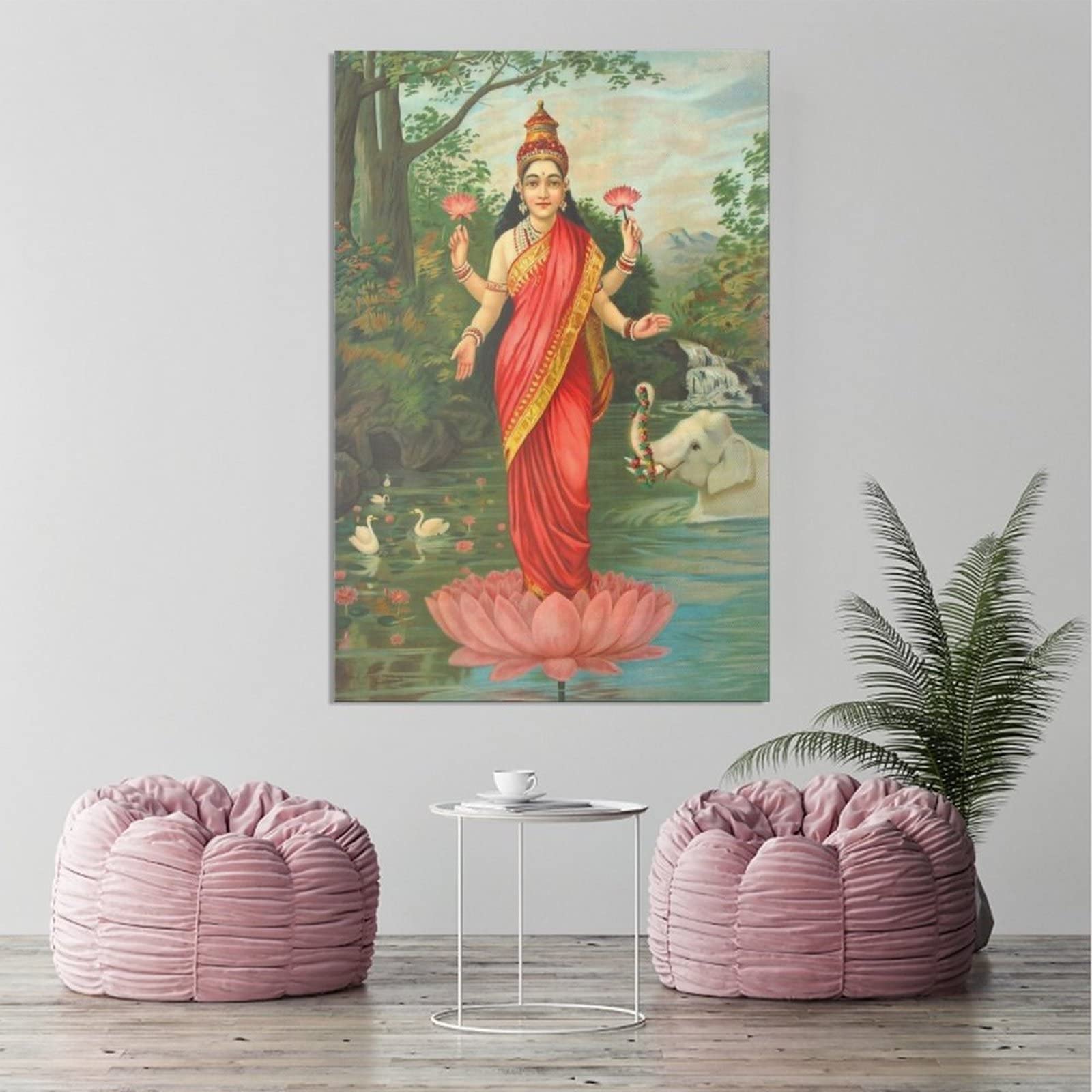 Lakshmi Hindu Goddess Canvas Wall Art Print - 12x18 Inches (30x45cm) Spiritual Home Decor for Bedroom, Living Room & Office - Perfect Gift for Yoga Studios, Meditation Spaces & Indian Culture Enthusiasts