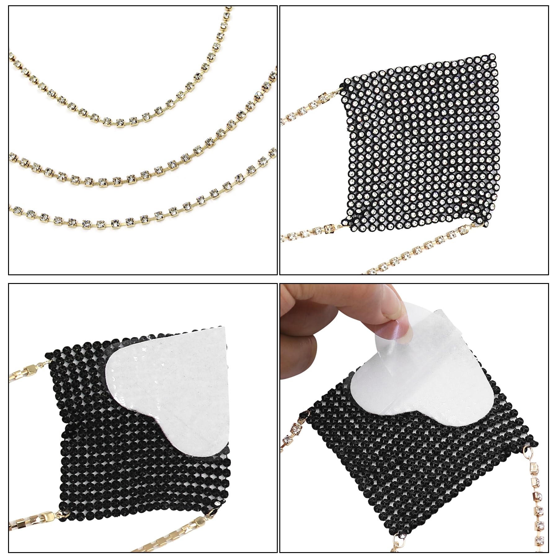 Sparkly Rhinestone Metal Chain Nipple Cover with Tassel - Reusable Adhesive Pasties for Women, Sexy Body Jewelry for Braless Outfits & Festival Wear