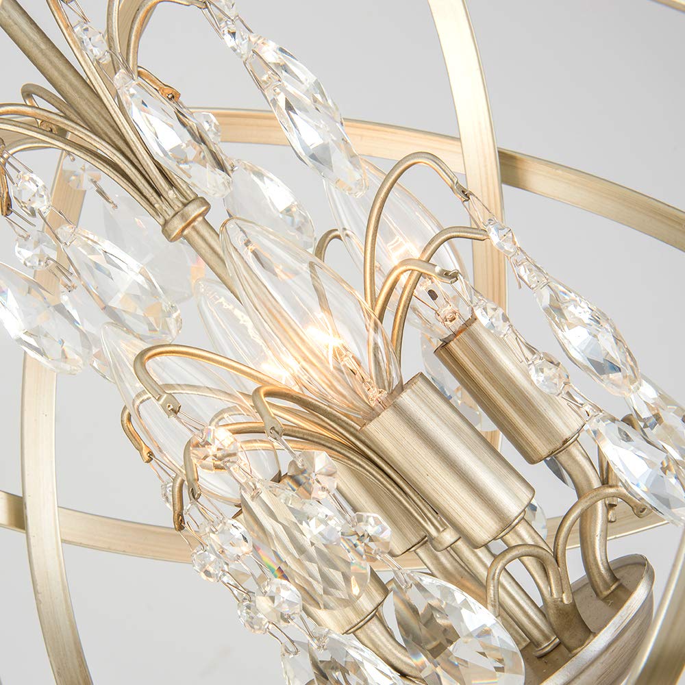 Maxax 4-Light Adjustable Crystal Chandelier - Modern Farmhouse Globe Pendant Light Fixture in Champagne Gold for Kitchen, Dining Room, Living Room, Entryway | Elegant Ceiling Lighting for Home Decor & Wedding Venues