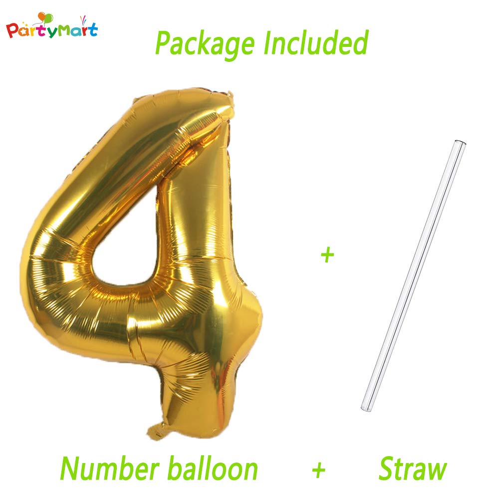 42 Inch Gold Foil Number 4 Balloon for Birthday Parties, Graduation Decorations & Anniversary Celebrations