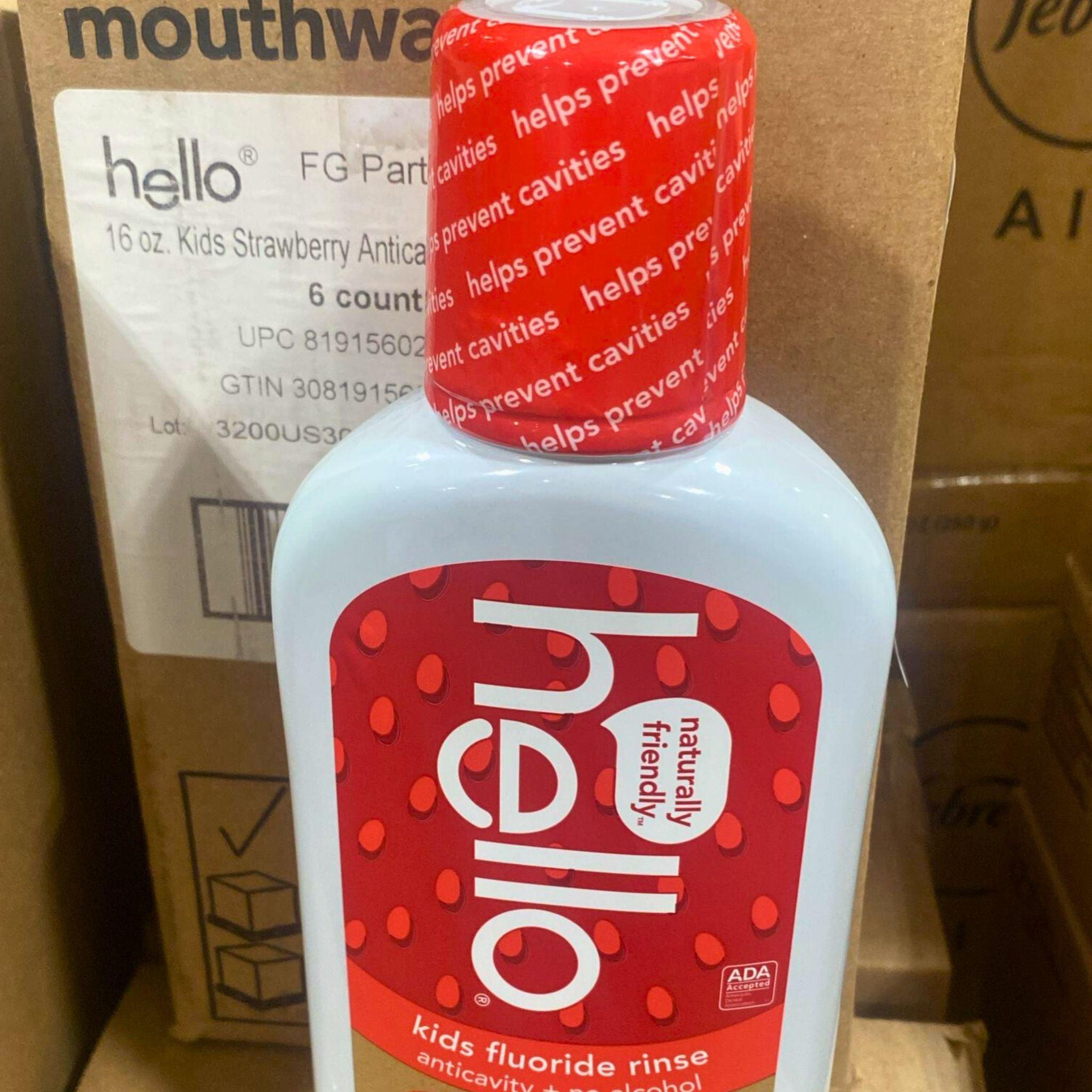 Hello Naturally Friendly Kids Fluoride Rinse - Anticavity Mouthwash with No Alcohol, Wild Strawberry Natural Flavor, 16oz (42-Pack) | Gentle Dental Care for Children's Oral Hygiene, Perfect for Daily Use at Home & School
