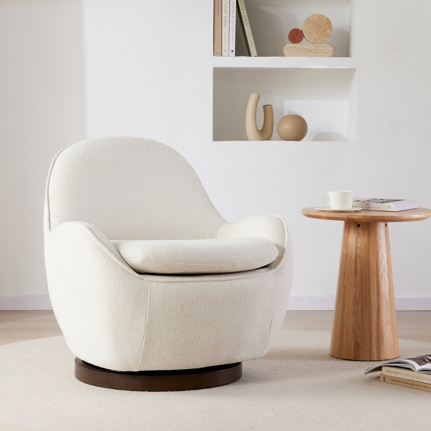 Snug Swivel Lounge Chair - Ivory Chenille Upholstery, 360° Rotating Modern Accent Chair for Living Room, Bedroom & Office - Comfortable Reading Nook Chair with Soft Fabric