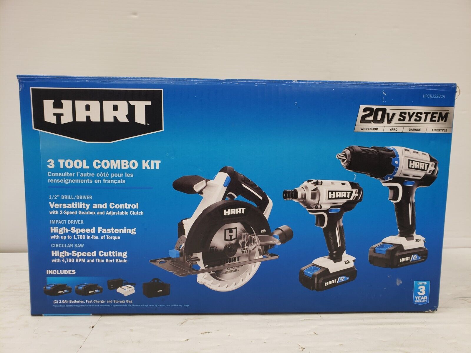 Hart HPCK322BCA 3-Tool Combo Kit with Drill, Impact Driver & Reciprocating Saw - Perfect for DIY Home Improvement & Construction Projects