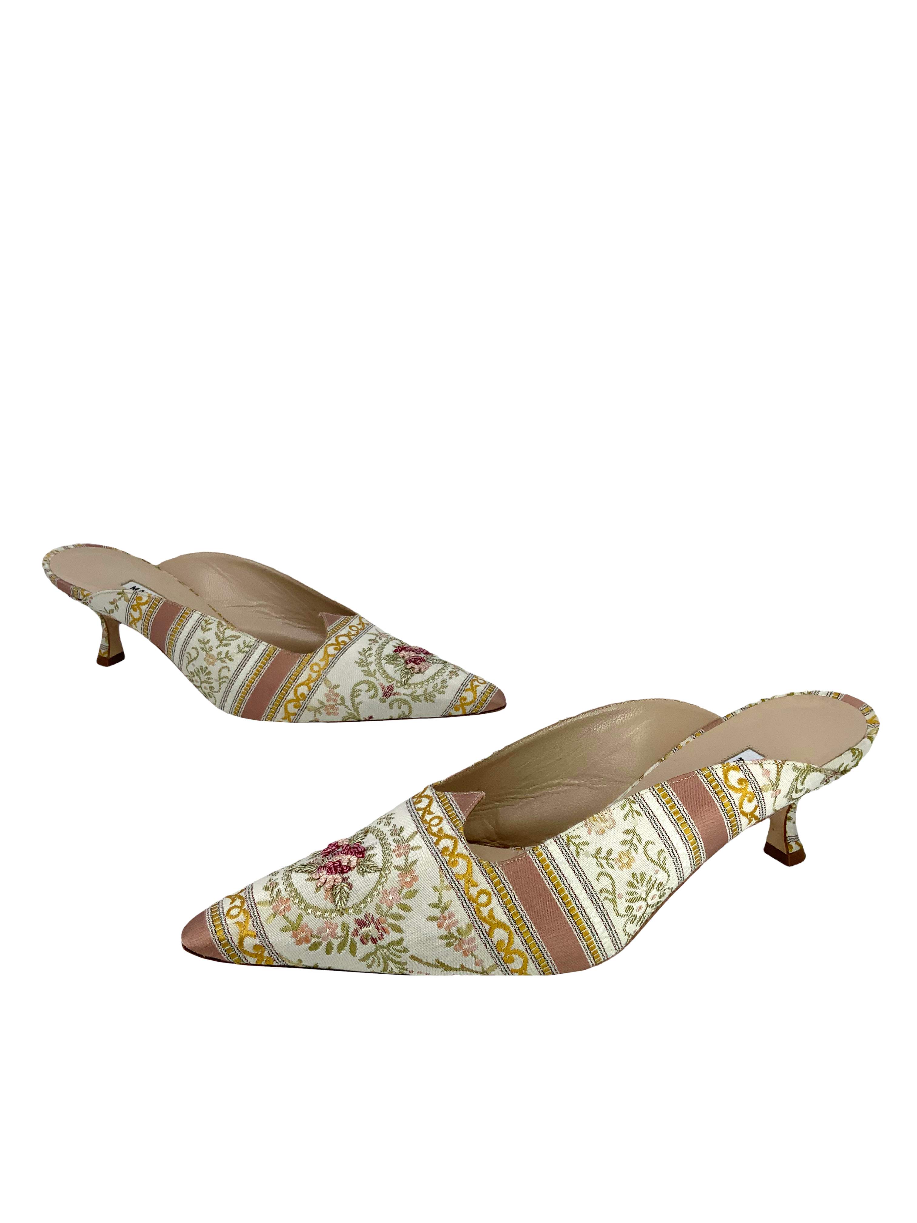 Manolo Blahnik Floral Embroidered Mules - Women's Size 11 | Luxury Designer Slip-On Shoes for Weddings, Parties & Special Occasions