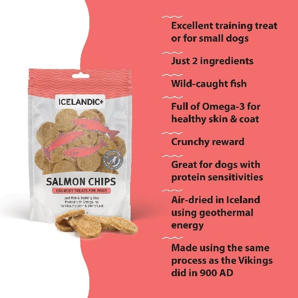 Premium Icelandic Salmon Fish Chips Dog Treats - All-Natural, Grain-Free Snacks for Dogs - Perfect for Training, Rewards & Dental Health