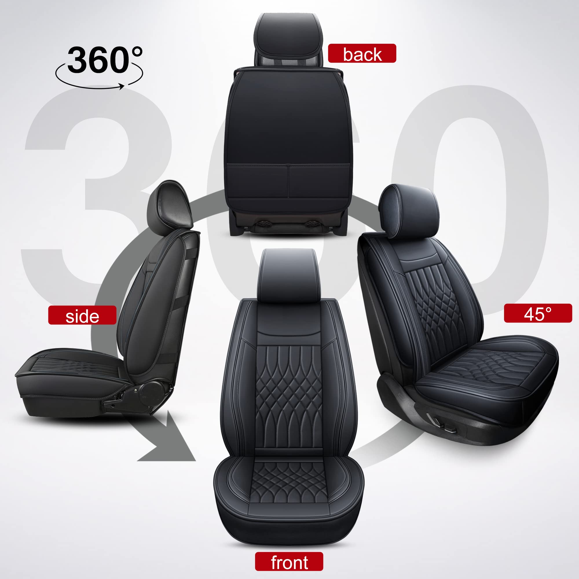 Premium Universal Leather Car Seat Covers - Waterproof 2-Piece Front Set for SUV, Sedan & Truck | Fits Honda, Ford & More | Black Leatherette Seat Protectors | Perfect for Daily Commute, Road Trips & Family Protection