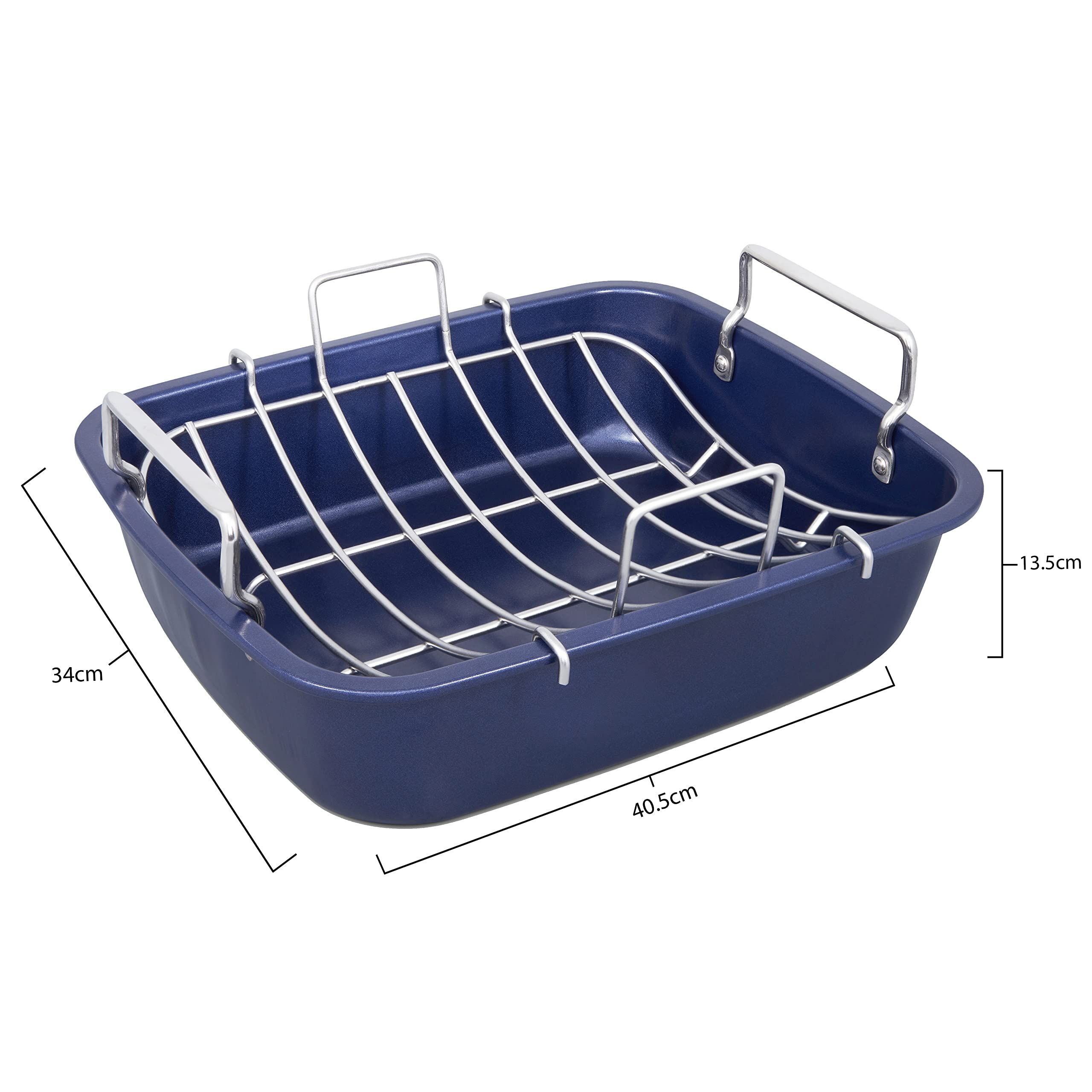Zyliss Non-Stick Roasting Pan with Rack - Carbon Steel Oven Bakeware Tray, Dishwasher Safe Dark Blue Roast Tin - Perfect for Thanksgiving Turkey, Christmas Ham & Family Roast Dinners