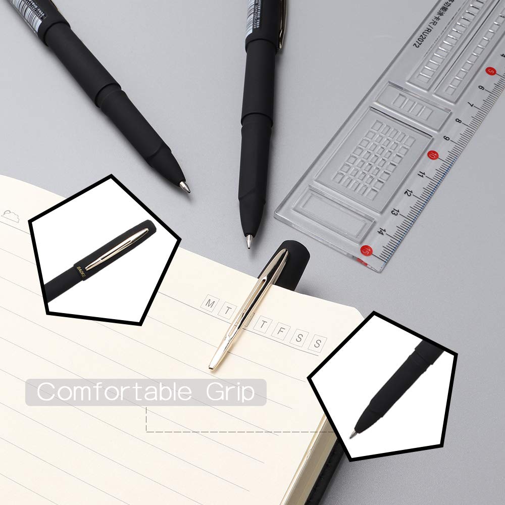 Premium BaoKe Gel Ink Rollerball Pens 1.0mm Medium Point - 12 Pack Black Ink Pens (PC1848) for Office, School, Note Taking & Journaling