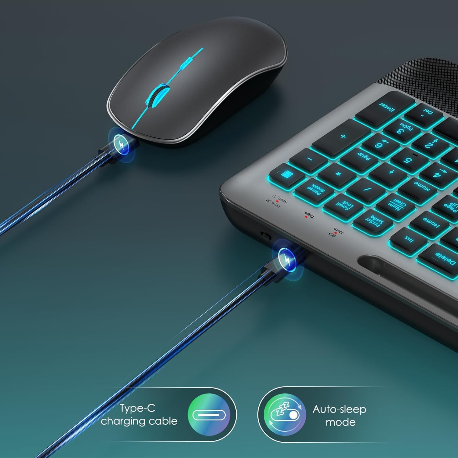 JOYACCESS Wireless Keyboard and Mouse Combo - Rechargeable Backlit Keyboard with RGB Mouse, Compact Quiet Cordless Set for Mac Windows PC Laptop (Space Gray) | Perfect for Office Work, Gaming & Home Use