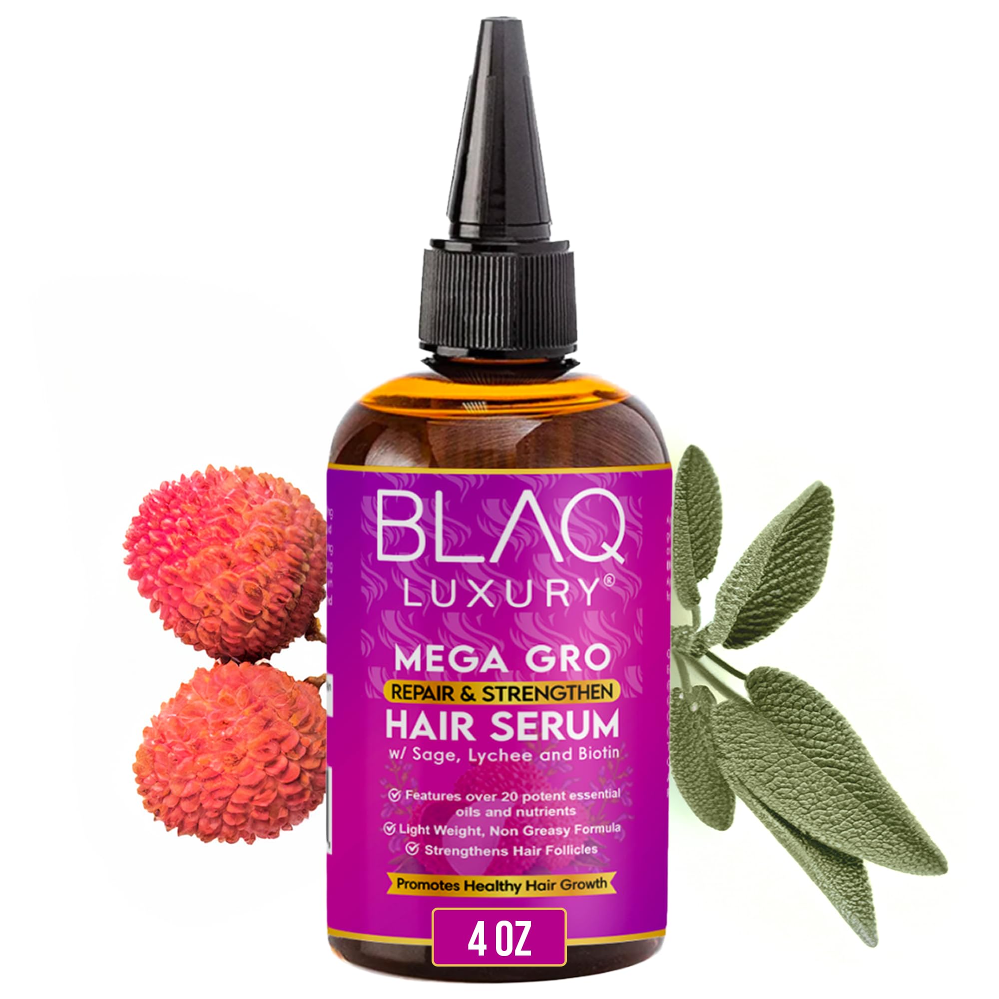 Blaq Luxury Hair Growth Oil with Biotin - Dry Scalp Treatment for Itchy Scalp, Hair Repair & Strengthening Serum for Frizzy Damaged Hair & Split Ends, 4oz (2 Pack) - Perfect for Daily Hair Care & Scalp Nourishment