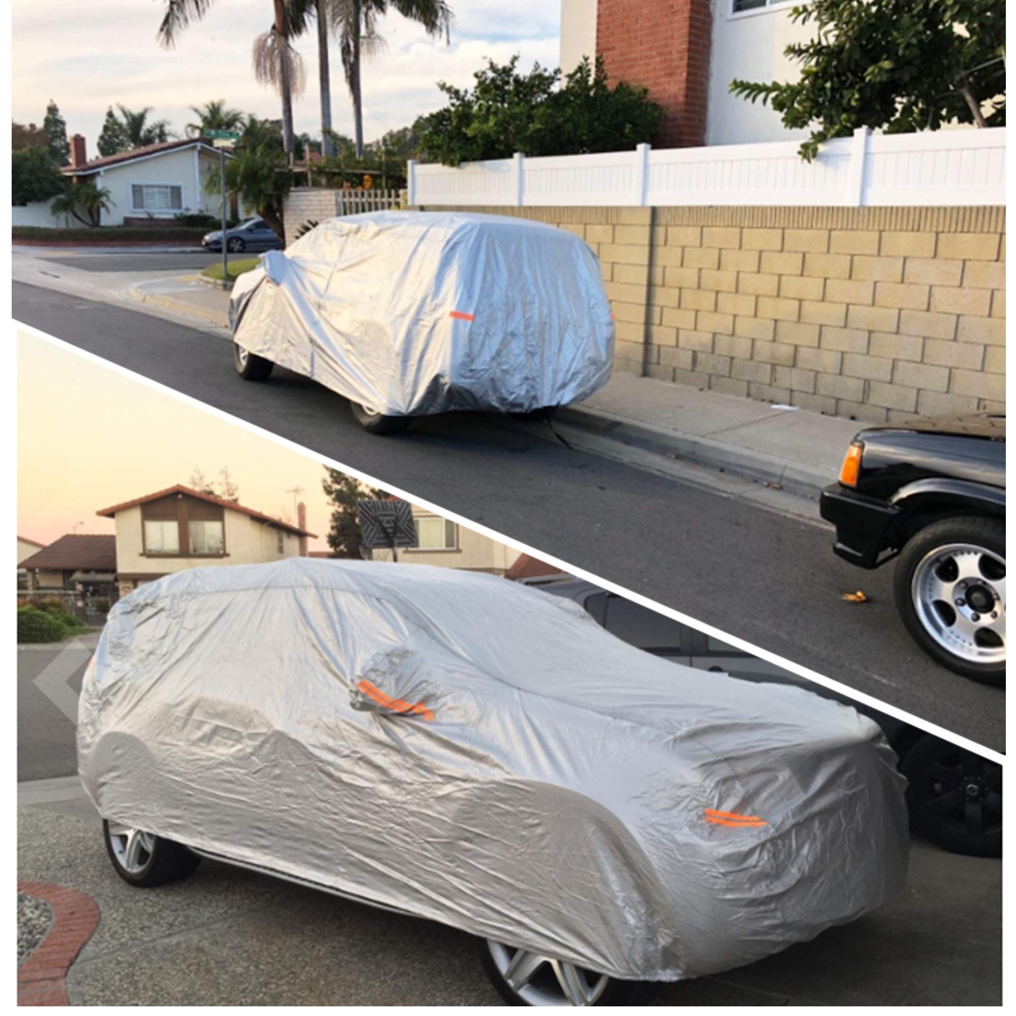 SEAZEN Waterproof SUV Car Cover - All Weather Protection for Hail, UV, Snow & Wind - Breathable Oxford Fabric with Zipper Door - Universal Fit (191