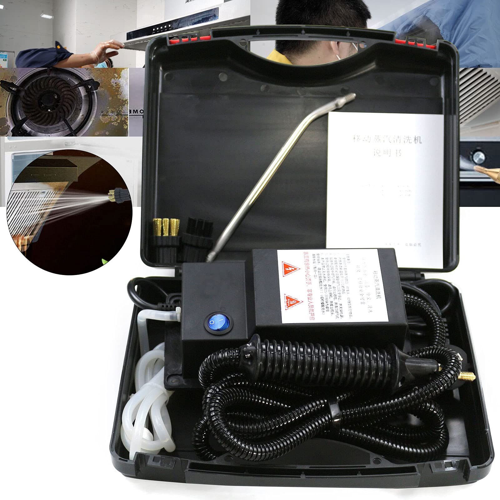 1700W High Pressure Steam Cleaner - Handheld Portable High Temp Steam Cleaning Machine for Kitchen, Toilet, Car Seat - Fast Deep Cleaning for Grills, Tiles, Upholstery & More (Black, 110V)