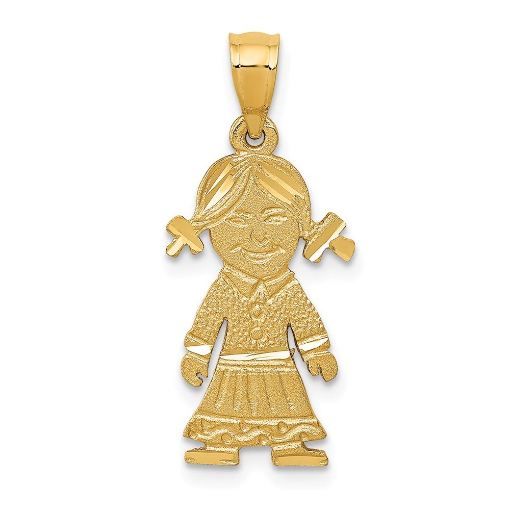 14k Solid Yellow Gold Girl Charm Pendant - 24mm x 11mm - Perfect for Birthdays, Gifts & Jewelry Making (Dainty Necklace Charm for Women & Girls)