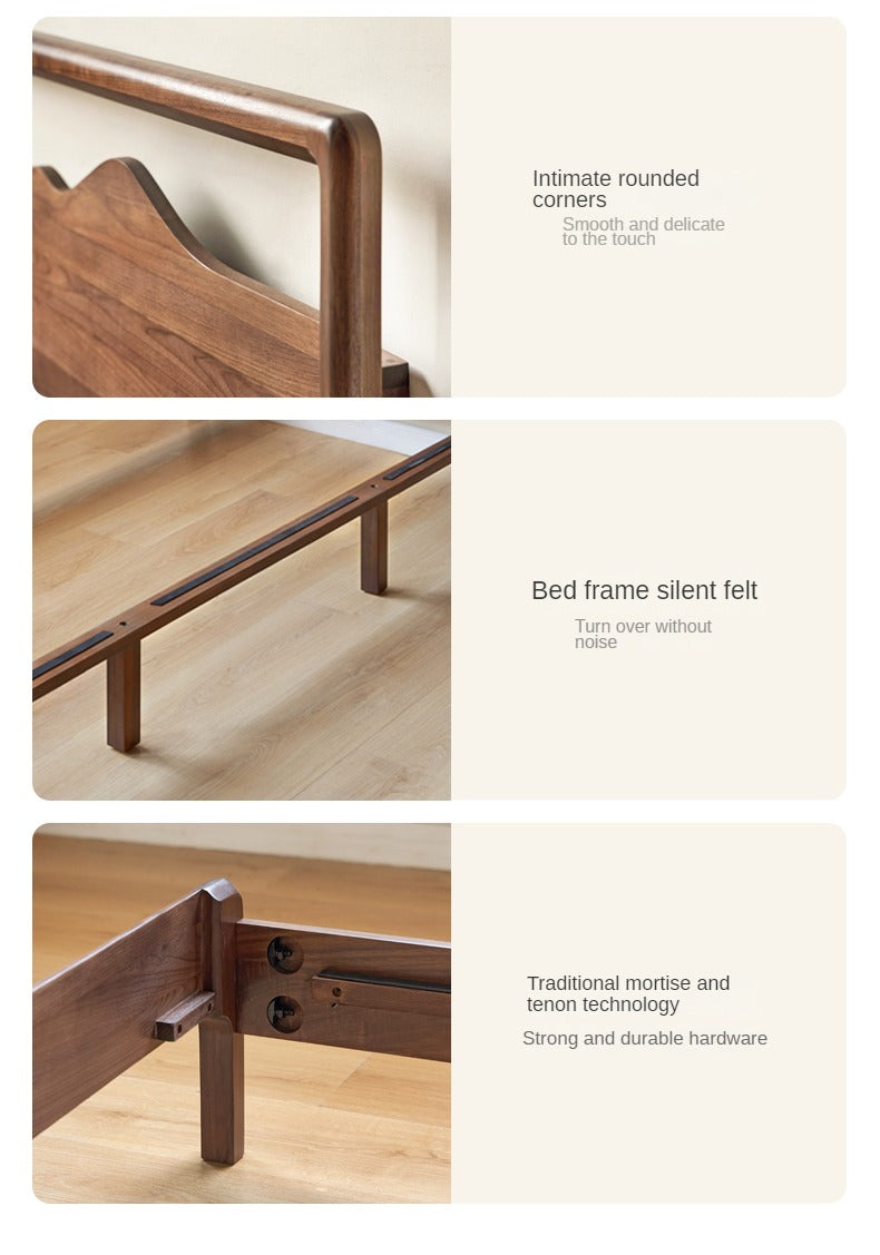 Premium Black Walnut & Ash Solid Wood Bed Frame - Handcrafted Hardwood Bed for Master Bedroom, Guest Room, or Dorm - Natural Wood Grain & Sturdy Construction