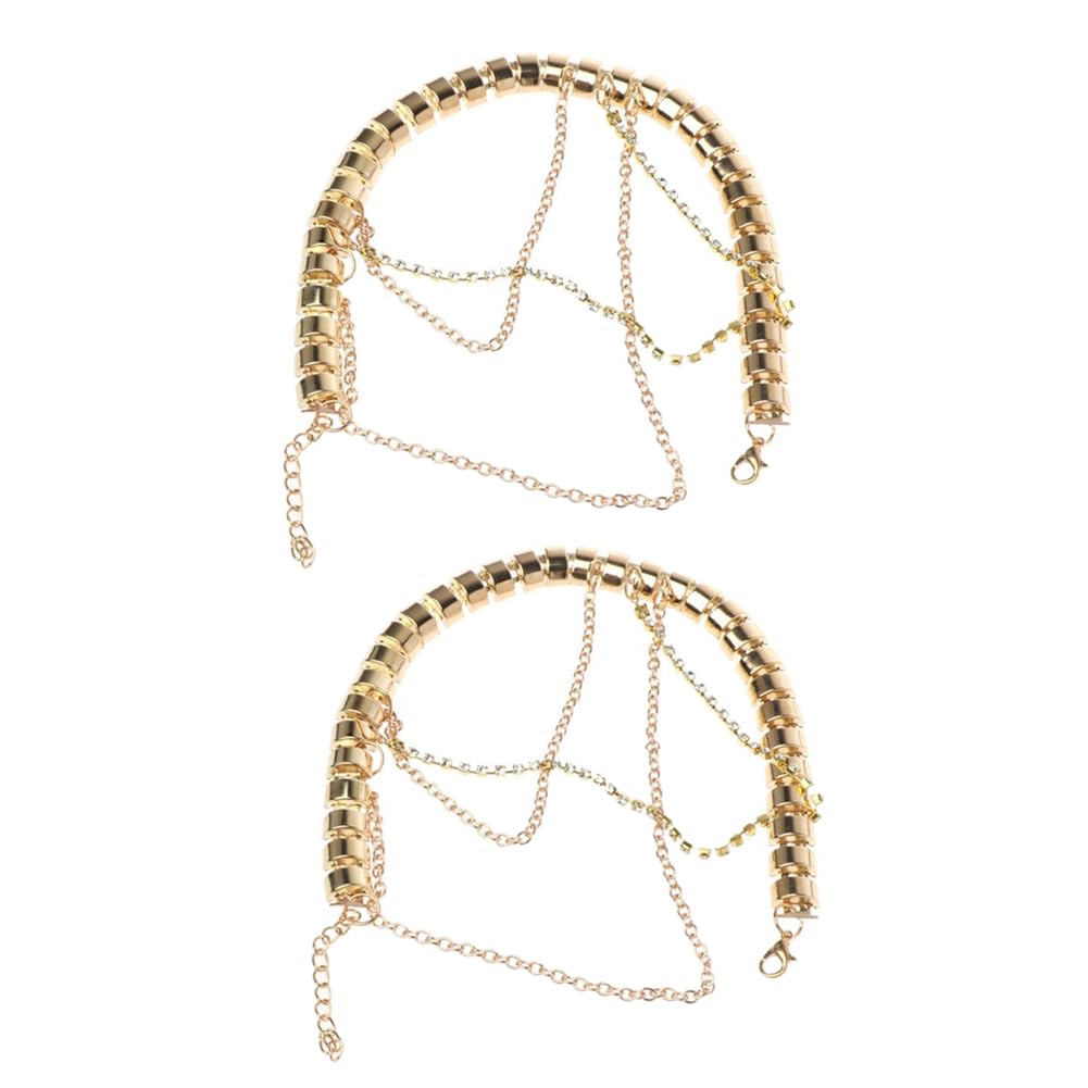 AKOAK 2-Pack Adjustable Punk Style Heel Chains with Gold-Tone Crystal Tassels - Summer Fashion Ankle Bracelet for Women | Perfect for Parties, Weddings & Boho Outfits