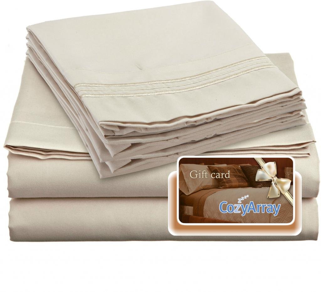 Premium Clara Clark 1800 Thread Count Luxury Bed Sheet Set - Cal King Size, Beige Cream - Includes $5 Cozy Array Gift Card | Ultra Soft & Breathable for Better Sleep | Perfect for Master Bedrooms, Guest Rooms & Hotels