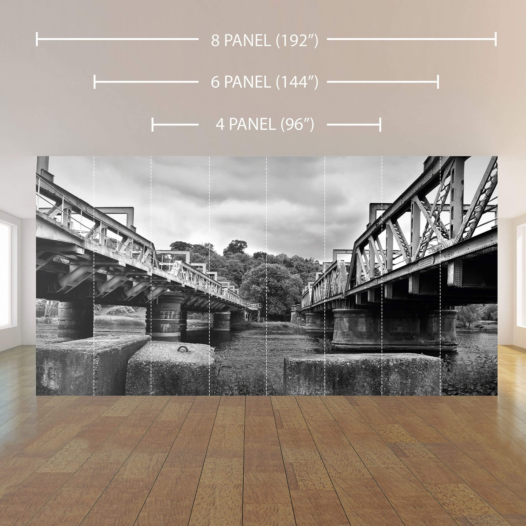 Black Bridge Landscape Peel and Stick Removable Wallpaper Mural - 1200 Self-Adhesive Wall Decal for Bedroom, Living Room, Office Decor