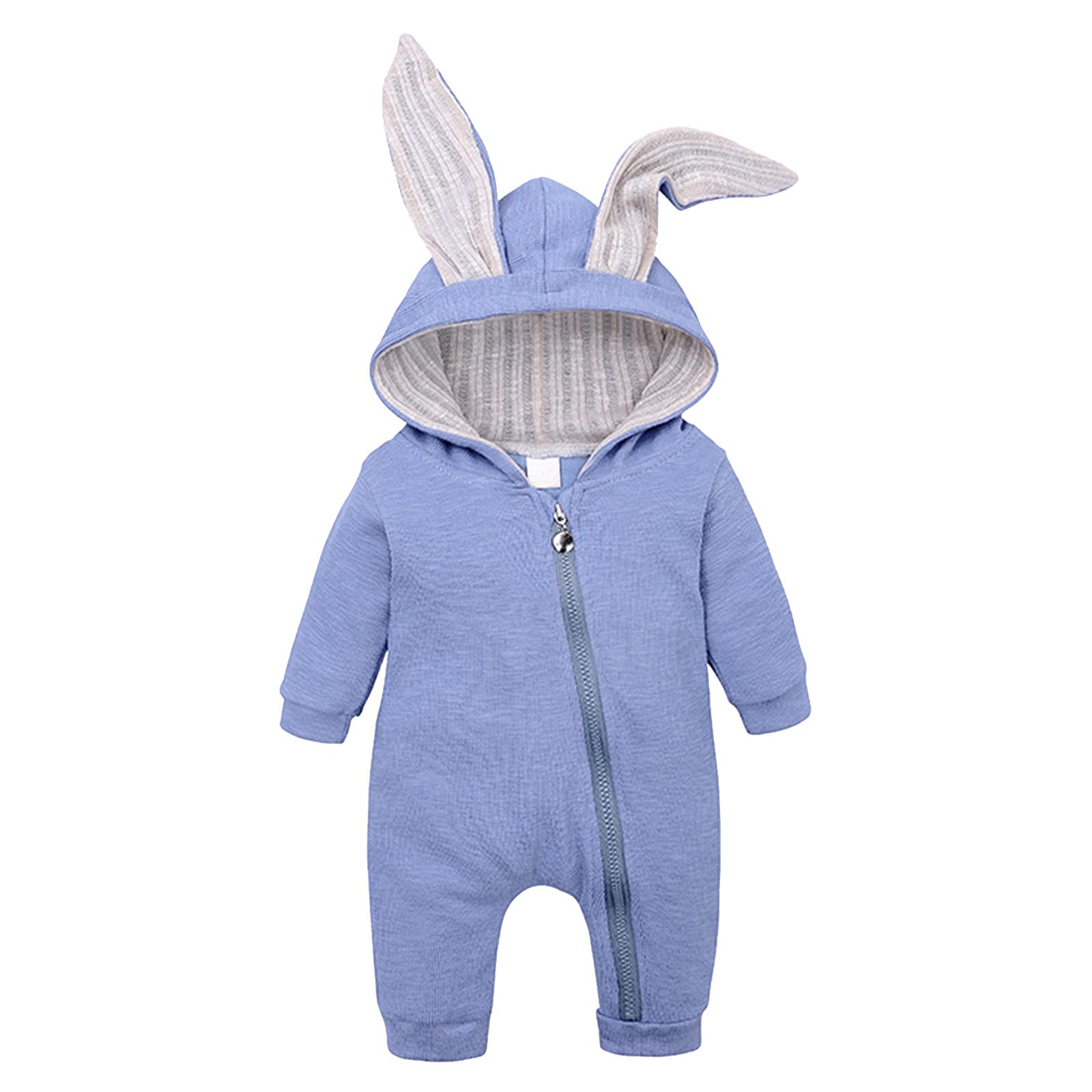 Adorable Rabbit Hooded Romper for Baby Boys & Girls - Soft Cotton Zipper Jumpsuit for Infants & Toddlers - Perfect for Playtime, Nursery, and Photo Shoots