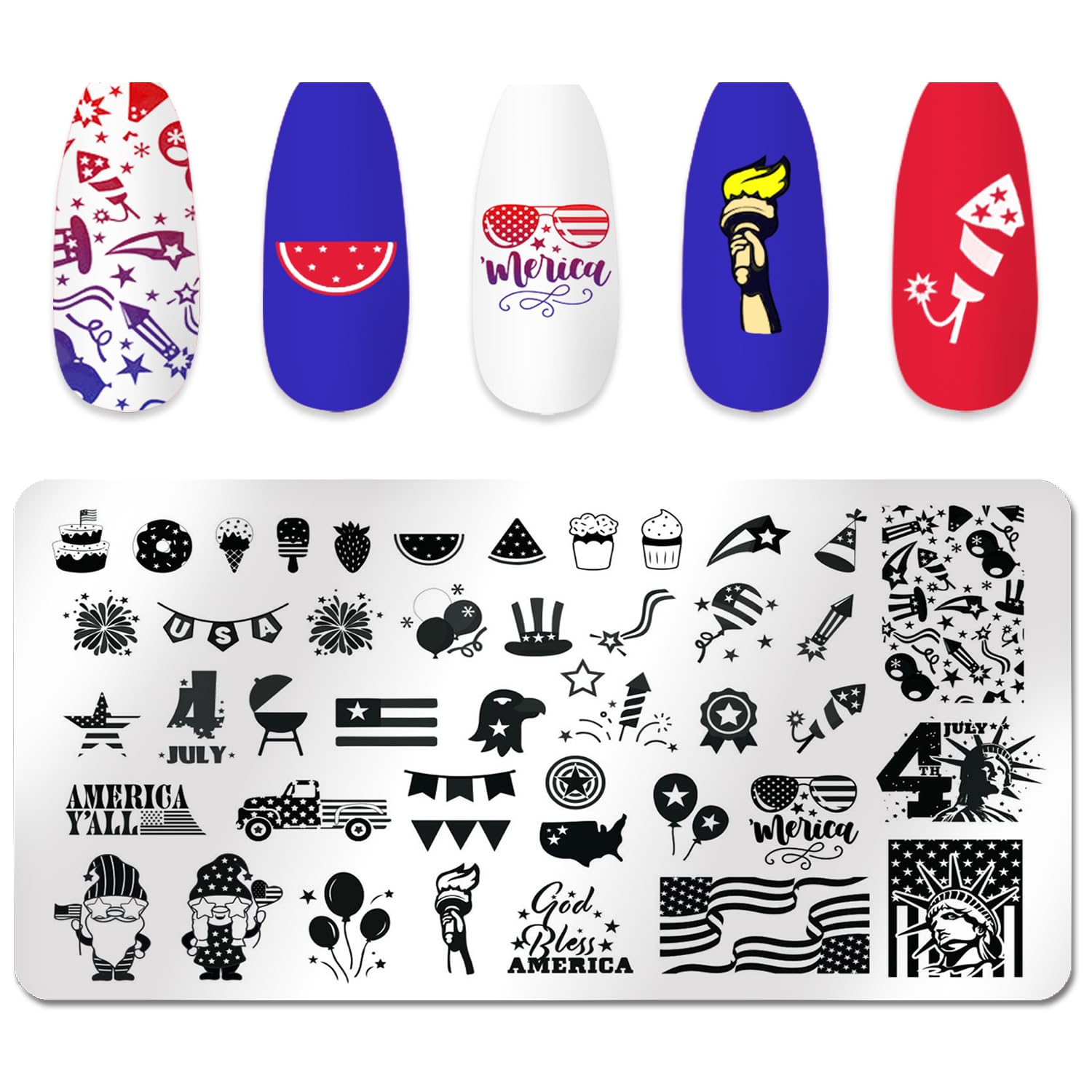 WOKOTO 6Pcs Independence Day Nail Stamping Plates Kit - American Flag & Stars Nail Art Design Stamp Plates for Women, DIY 4th of July Manicure - Perfect for Patriotic Holidays, Summer Nail Art & Party Nail Designs
