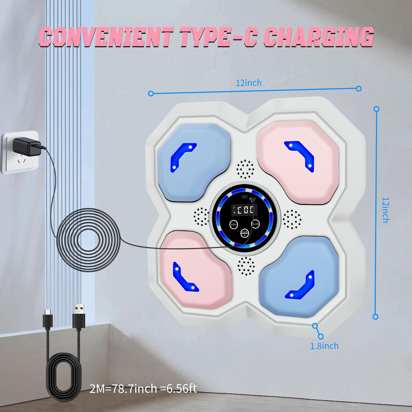 Music Boxing Machine for Kids, Teens & Adults - Wall-Mounted Boxing Trainer with Gloves | LED Electronic Focus Training Equipment for Home, Office & Gym | Perfect for Fitness, Stress Relief & Coordination Training