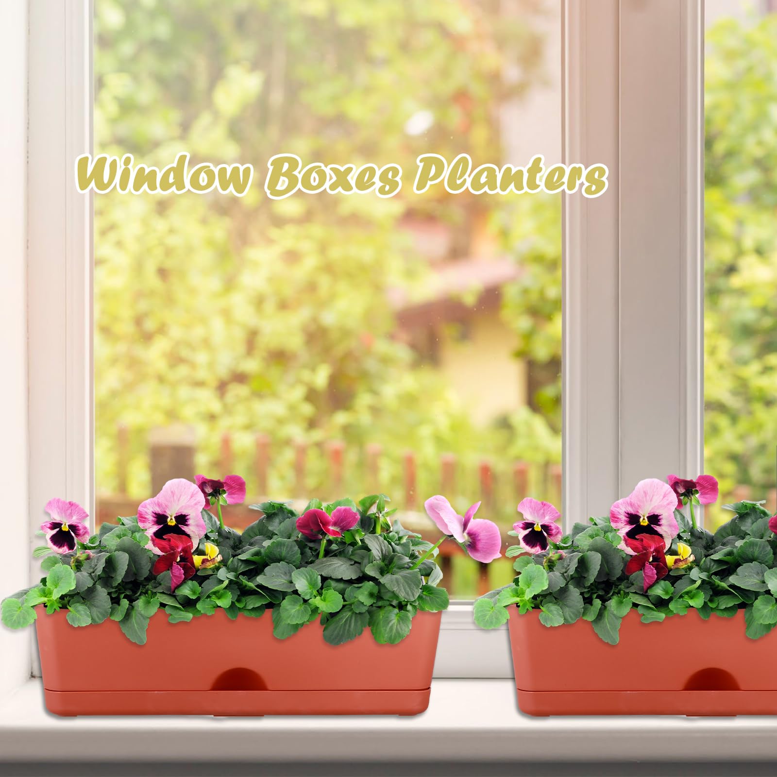 2-Pack 16 Inch Large Rectangle Plastic Window Box Planters for Herbs, Vegetables, Flowers - Indoor & Outdoor Use, Perfect for Windowsill, Balcony, and Garden Decor