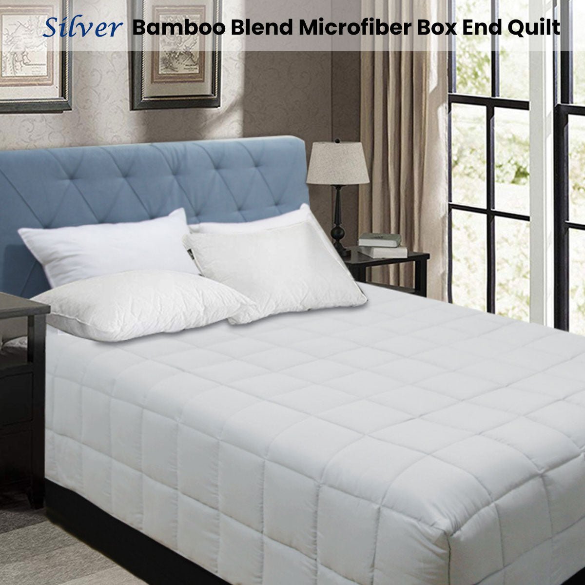 Premium Bamboo Blend Microfiber Box End Quilt - Silver Single Bed Size - Ultra Soft & Breathable for Year-Round Comfort - Perfect for Bedrooms, Guest Rooms & Dormitories