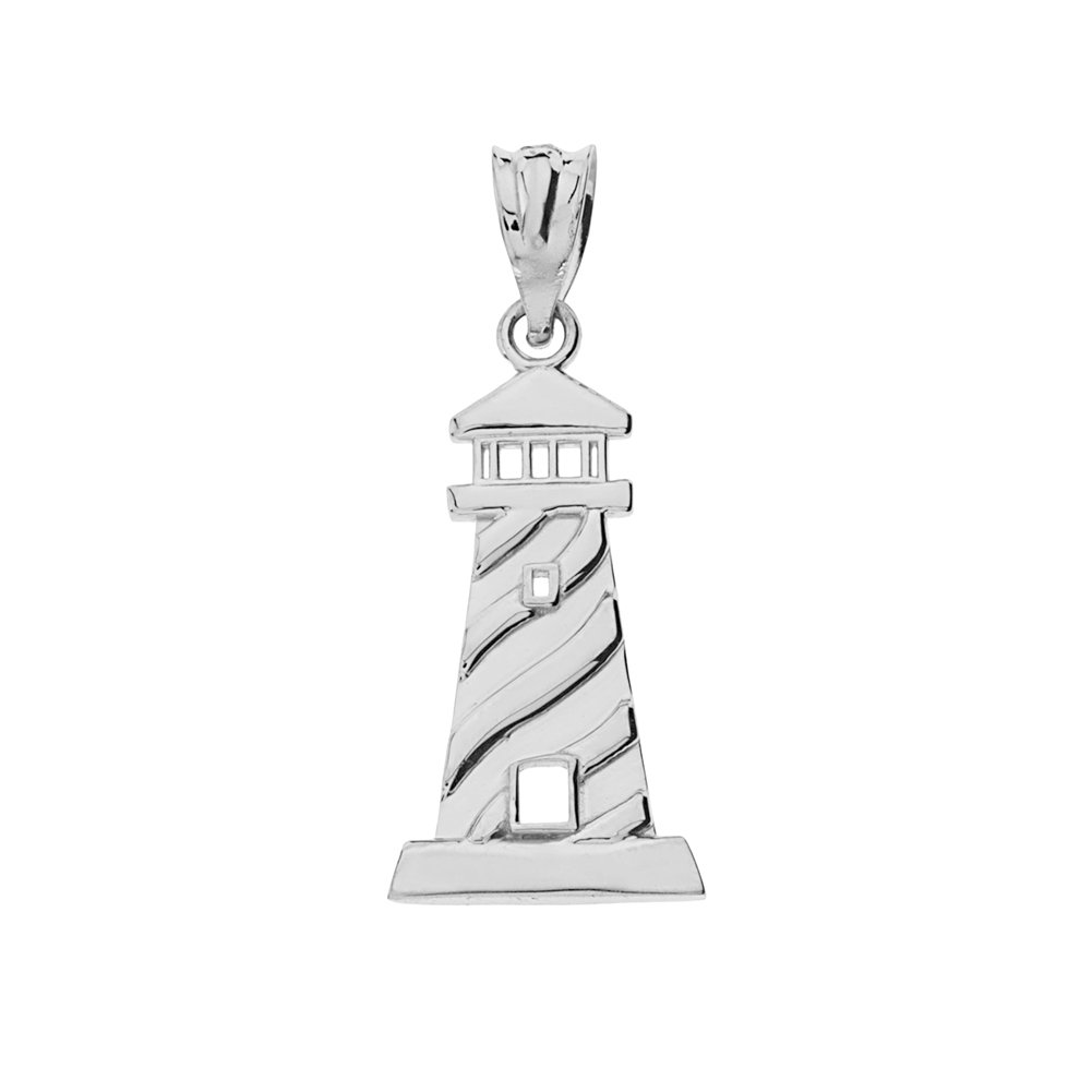 10k White Gold Lighthouse Charm Necklace for Beach Lovers
