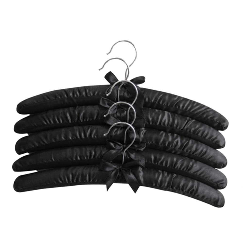 15 Inch Large Satin Padded Hangers - 5 Pack Black Silk Hangers for Wedding Dresses, Coats, Suits & Blouses | Premium Closet Organization for Special Occasions & Delicate Garments