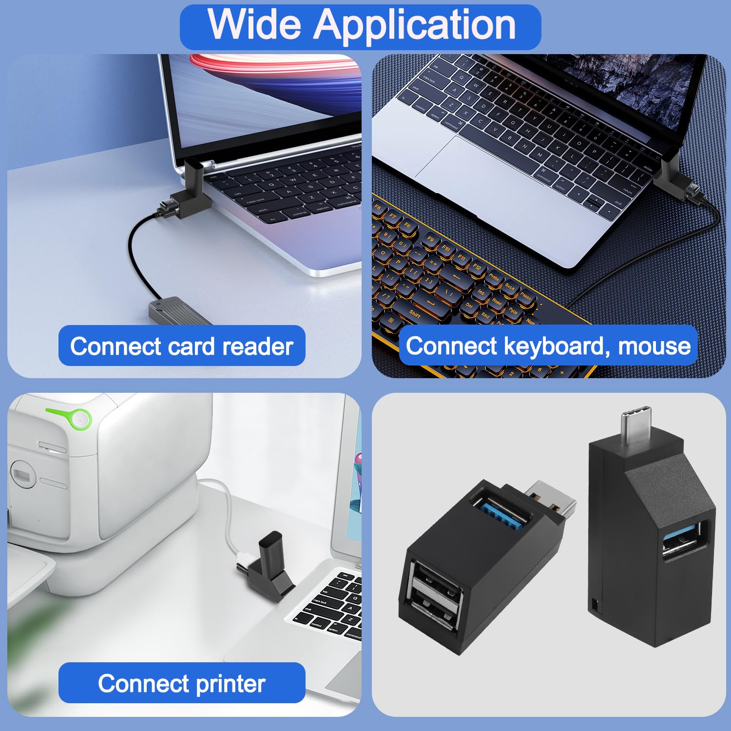 3-Port USB Hub for Laptop - USB 3.0 & 2.0 Port Expander Adapter - Portable Powered Data Hub for USB C & A Devices - Perfect for Mobile Hard Drives, Flash Drives & Office/Home Use