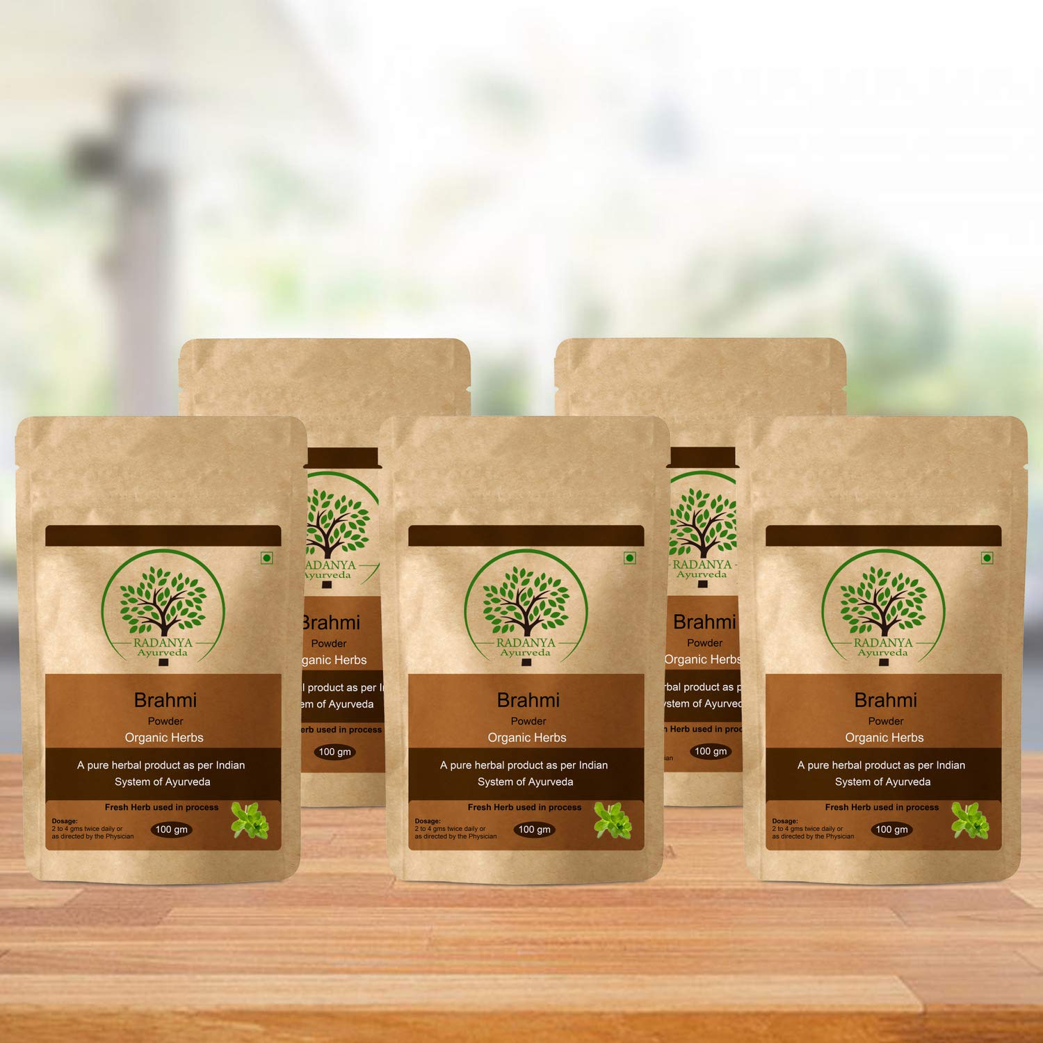**Organic Brahmi Powder 100g (Pack of 5) - Pure Natural Herbal Supplement for Memory & Focus - Brain Booster, Stress Relief & Ayurvedic Wellness - Perfect for Tea, Smoothies & Daily Health Routine**