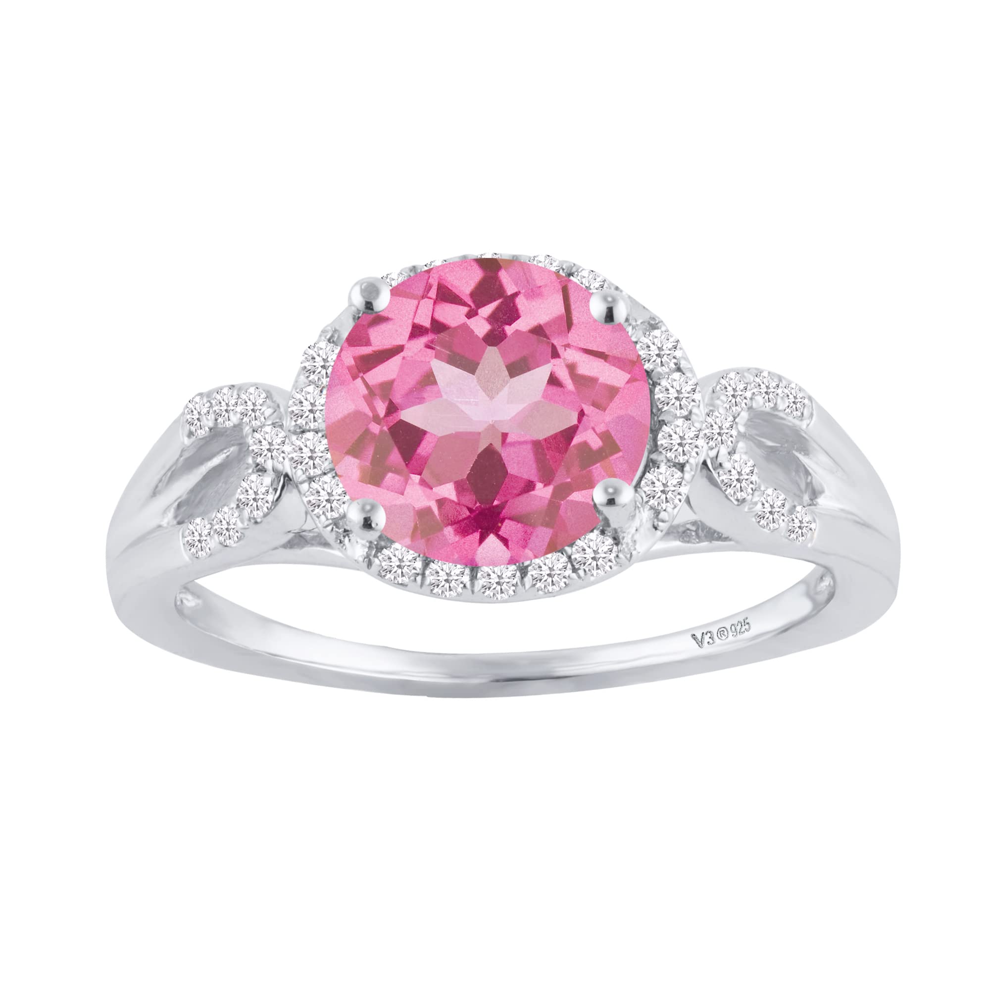 Pink Topaz & White Zircon Sterling Silver Halo Ring for Women | Elegant Jewelry Gift for Anniversary, Engagement & Special Occasions