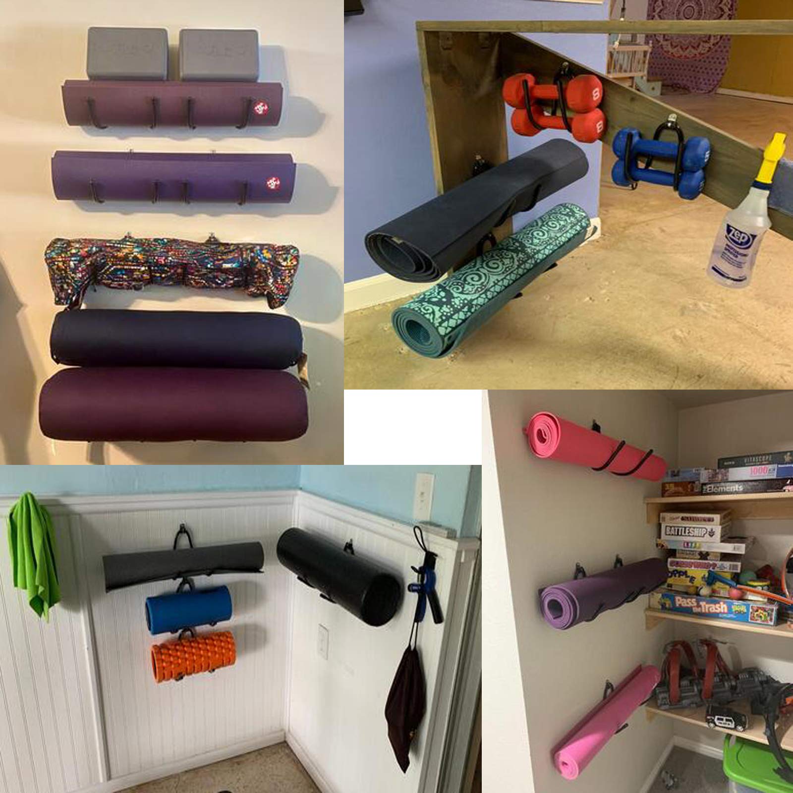 Premium Yoga Mat Storage Rack & Foam Roller Holder - Wall Mountable Shelf for Bathroom, Yoga Room & Gym - Adjustable Size, Holds Up to 20Lbs (2 Pack) - Perfect for Organizing Exercise Mats, Foam Rollers & Bath Towels