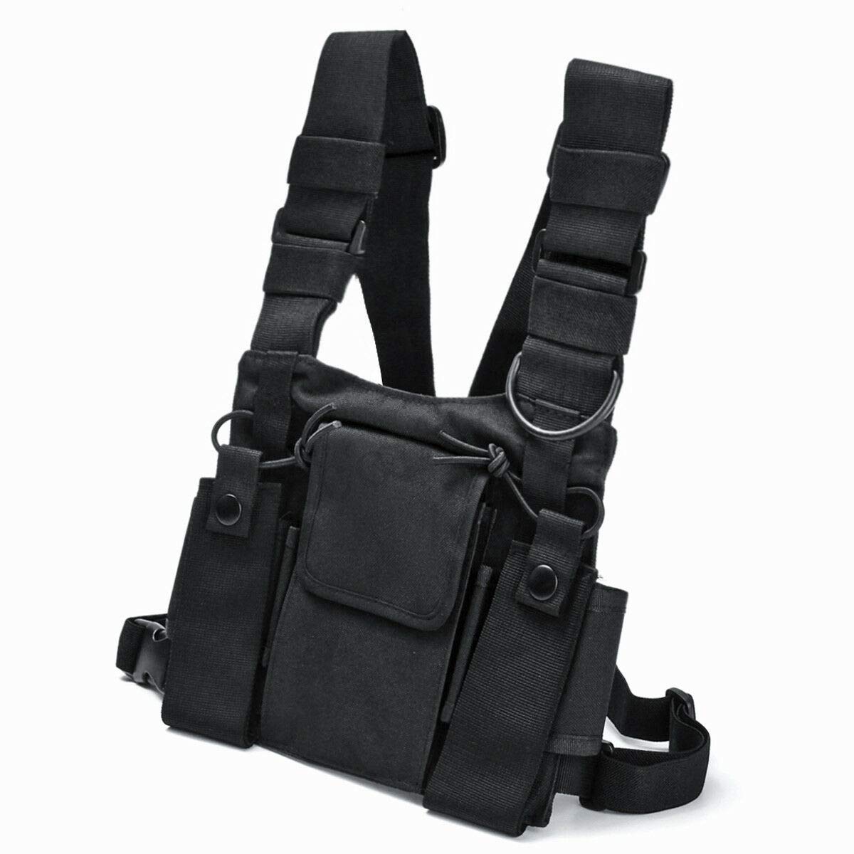TOTMOX Chest Walkie Talkie Holster - Two-Way Radio Chest Belt with Front Pocket & Zipper Pocket for Secure Storage - Perfect for Construction, Hiking, and Outdoor Adventures