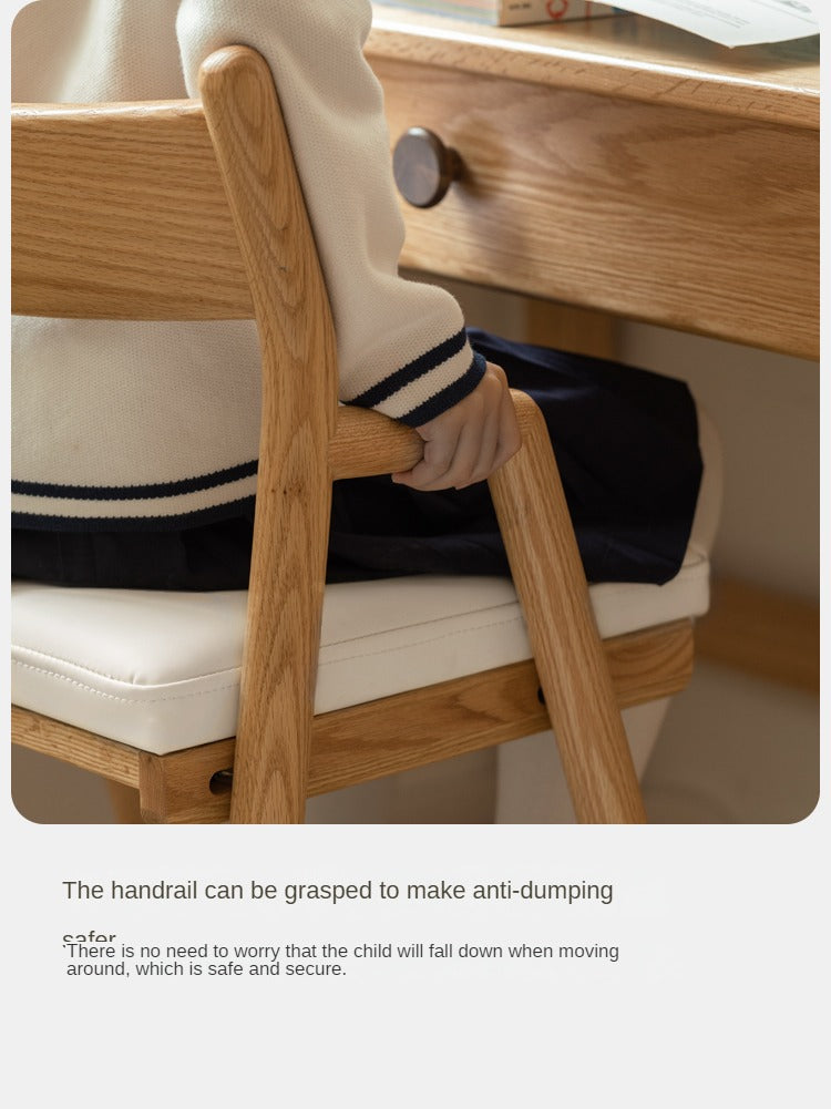 Adjustable Height Oak Solid Wood Kids Chair - Sturdy & Ergonomic Design for Study, Dining & Playtime