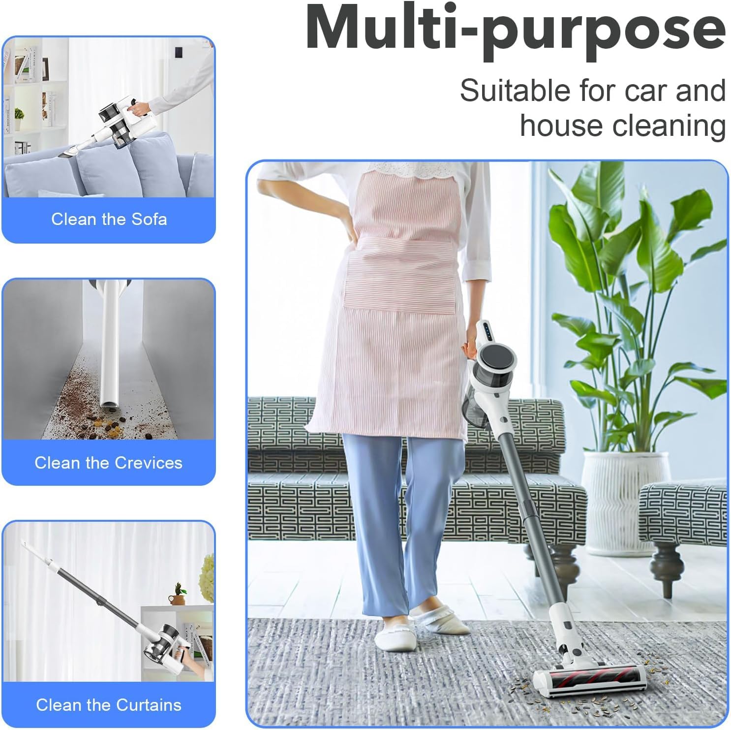 80,000RPM Cordless Vacuum Cleaner for Home - Powerful 2200mAh Battery with 35 Min Runtime, 2 Speed Modes & Adjustable Tube Height, Lightweight Stick Vacuum with Detachable Parts (Snow White) - Perfect for Hardwood Floors, Carpets, Pet Hair and Quick Cleanups